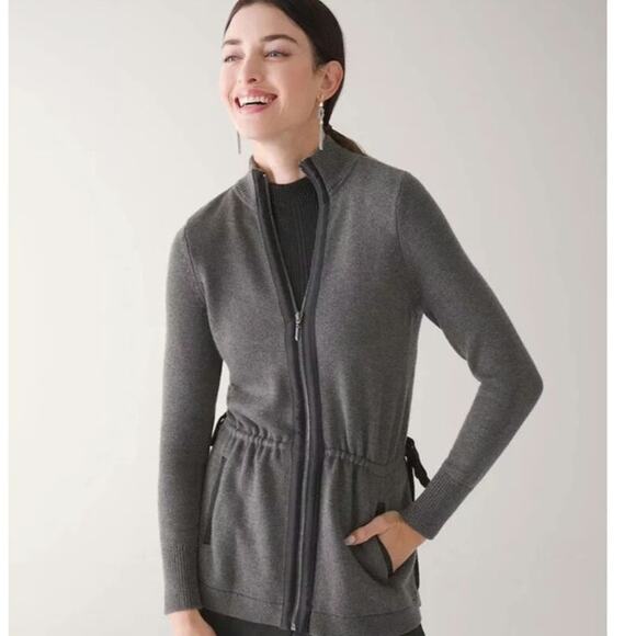 White House Black Market Sweaters - White House Black Market mixed media long gray sweater zip up cardigan  jacket